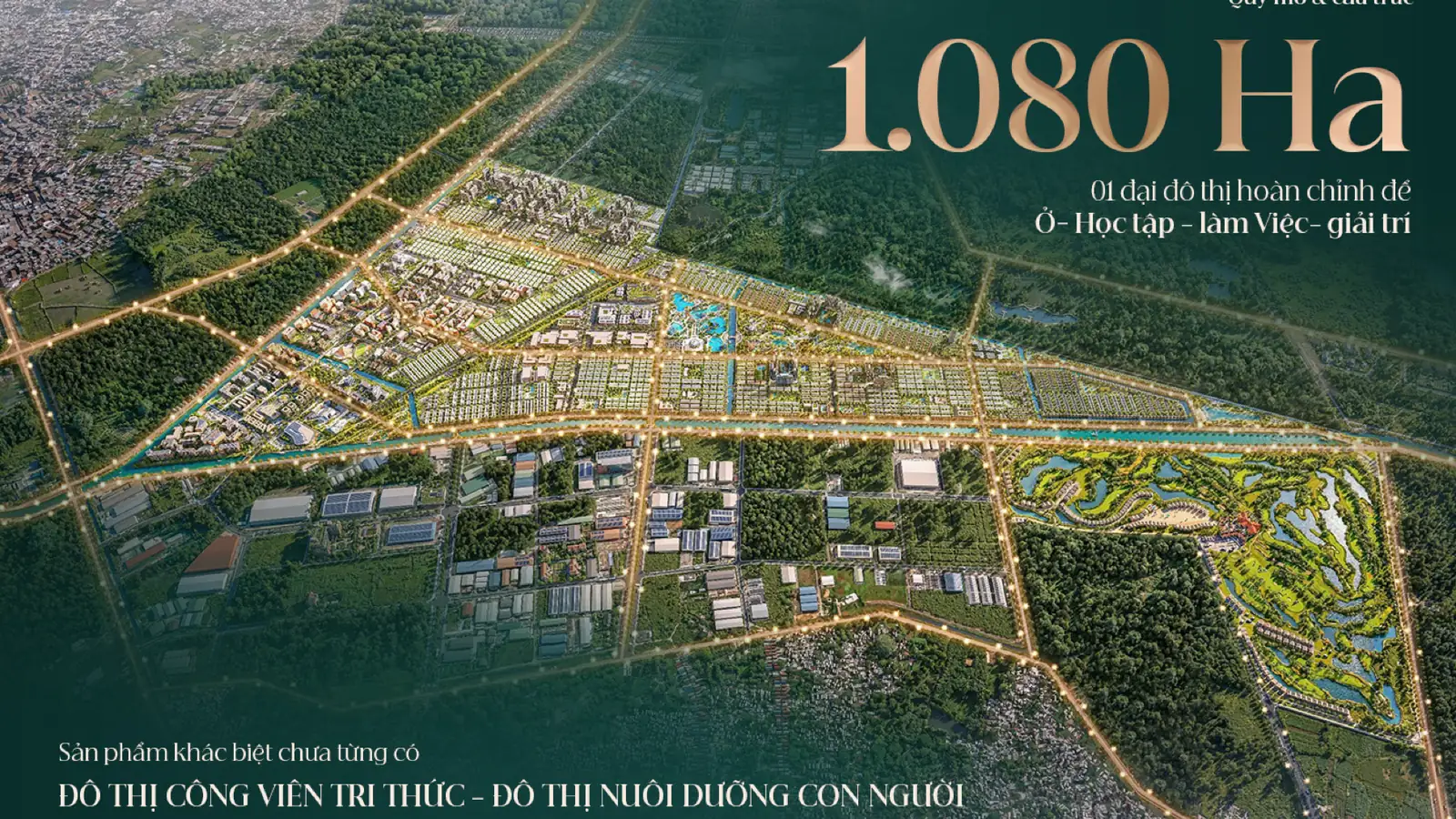 Phối cảnh tổng thể Vinhomes Sài Gòn Park 1.080ha ban đêm