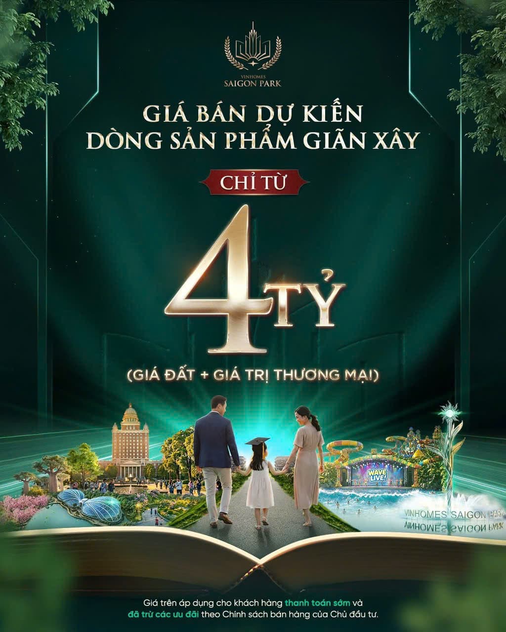 Giá bán dự kiến dòng sản phẩm Giãn xây Vinhomes Saigon Park